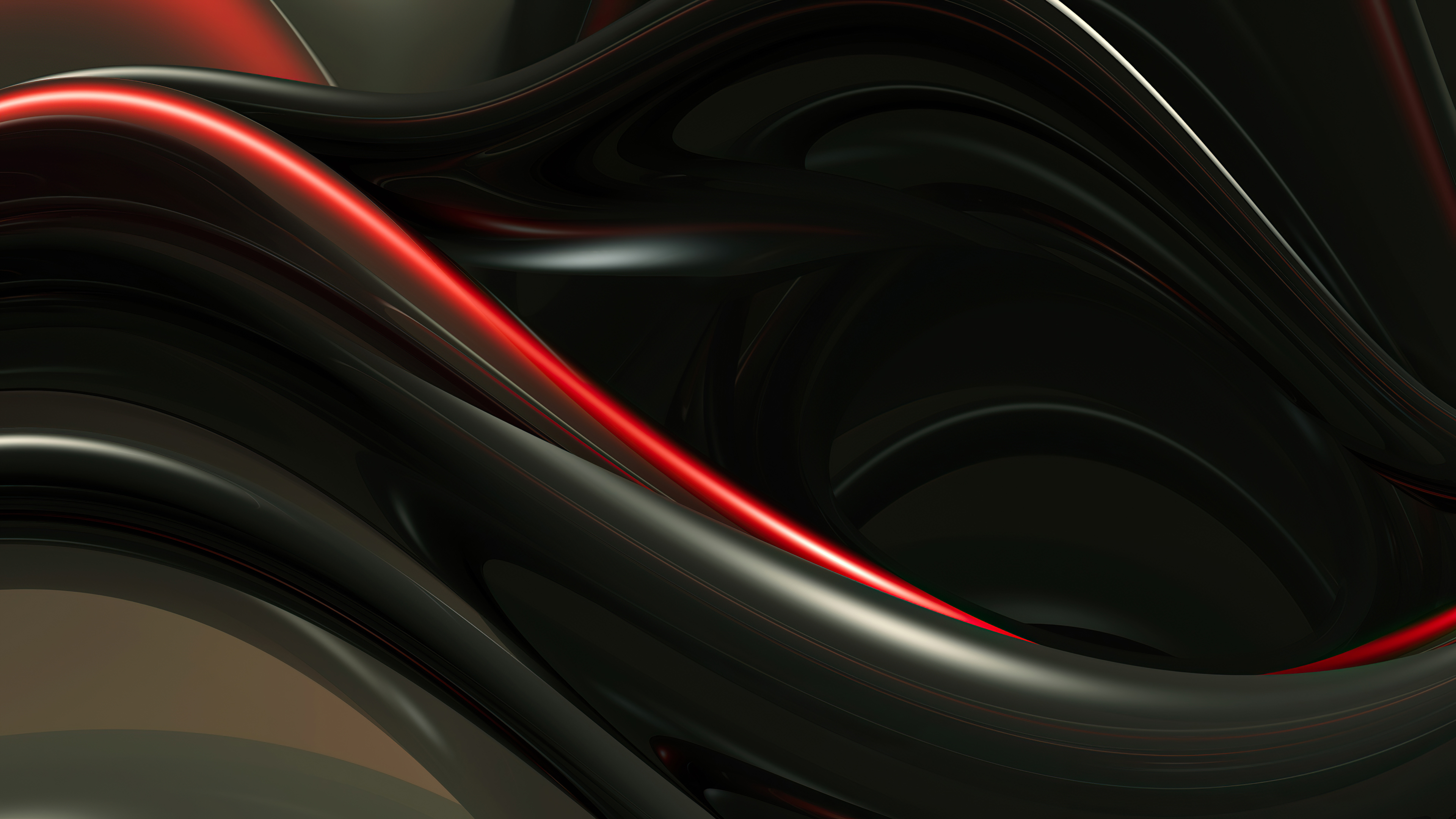 A captivating abstract wallpaper featuring sleek, flowing black curves accented by vibrant red highlights