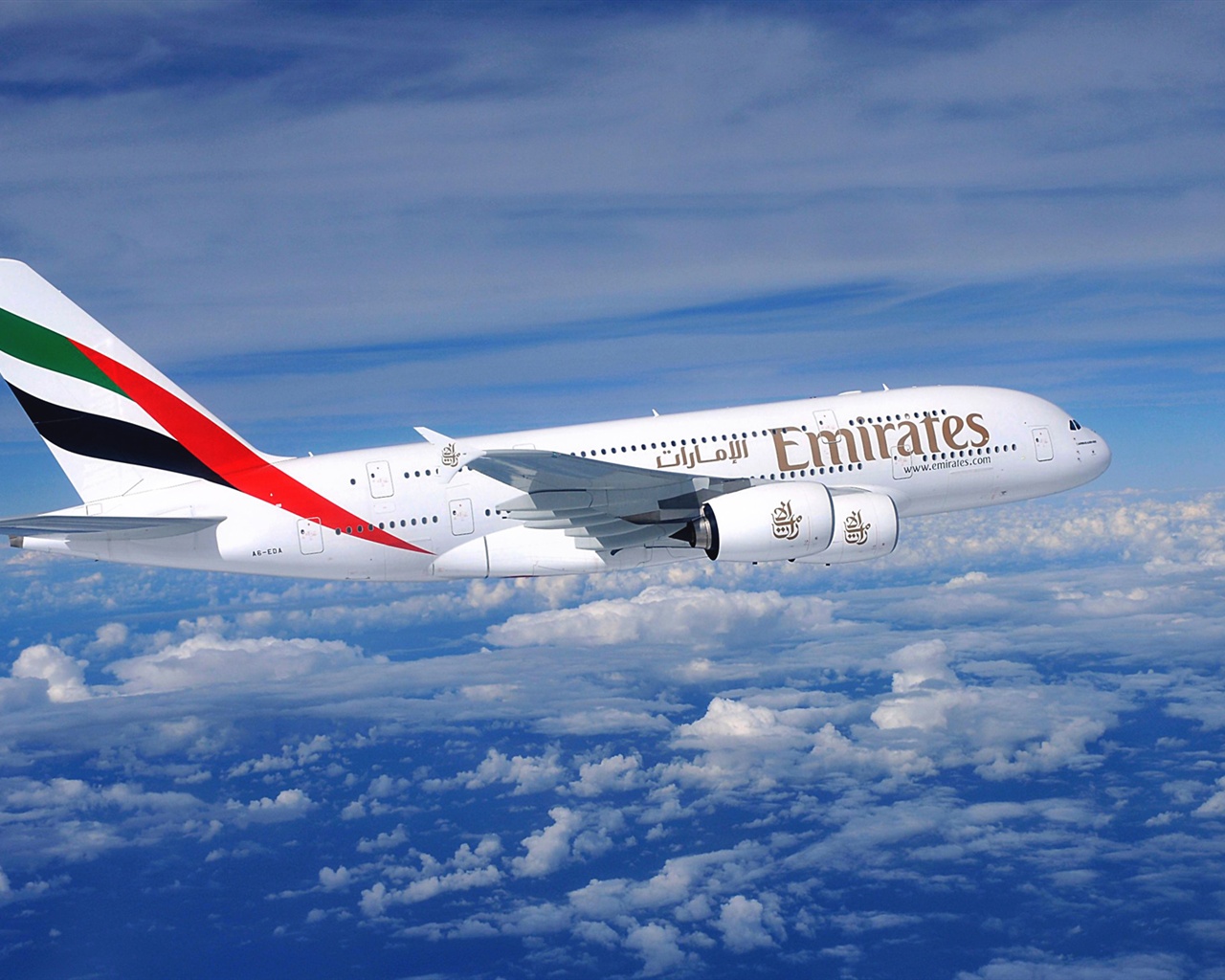 A380 Aircraft Flying In The Sky Clouds Blue Wallpaper