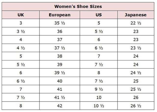 ladies shoe size conversion 