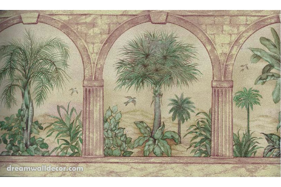 Palm Tree In Arches Wallpaper Border