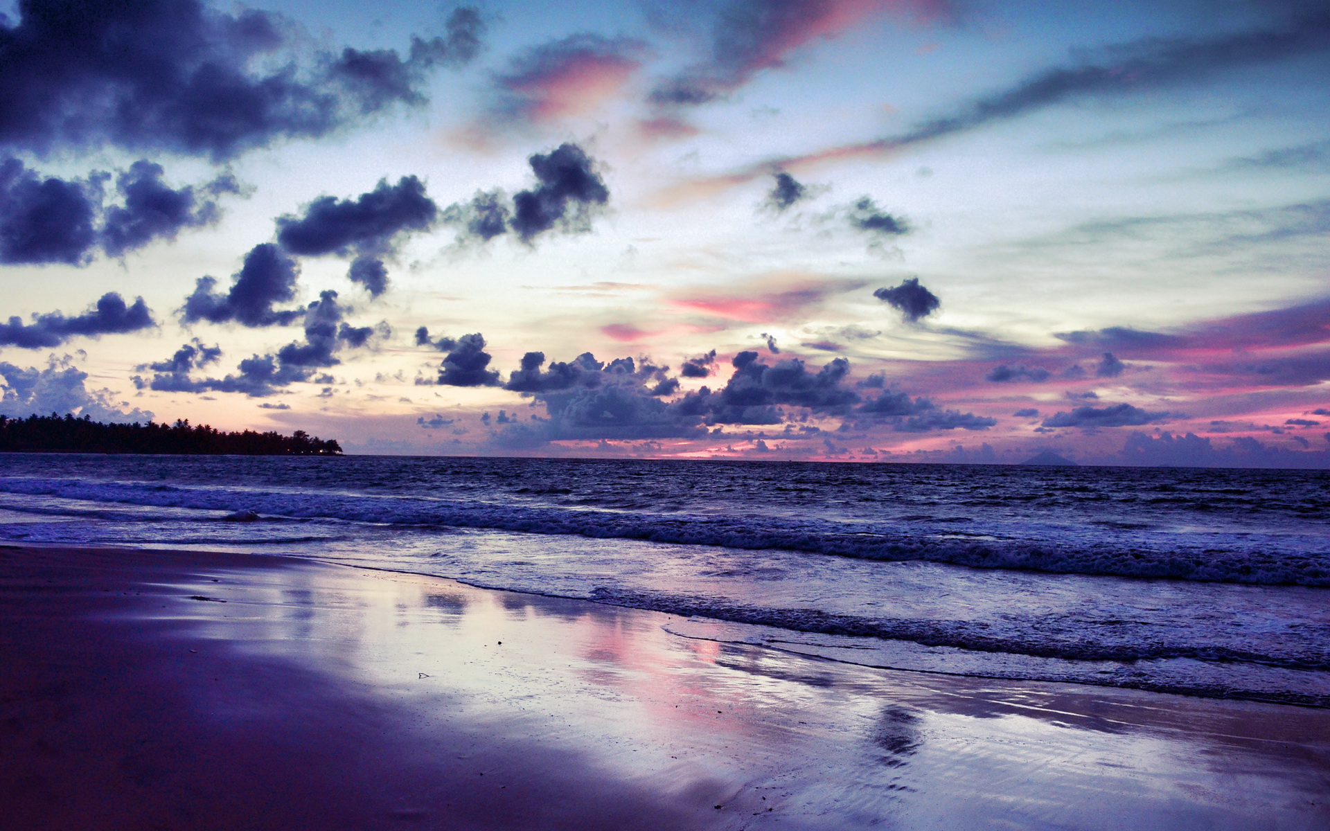 Purple Beach Sunset Cloud Wave Wonderful Wallpaper
