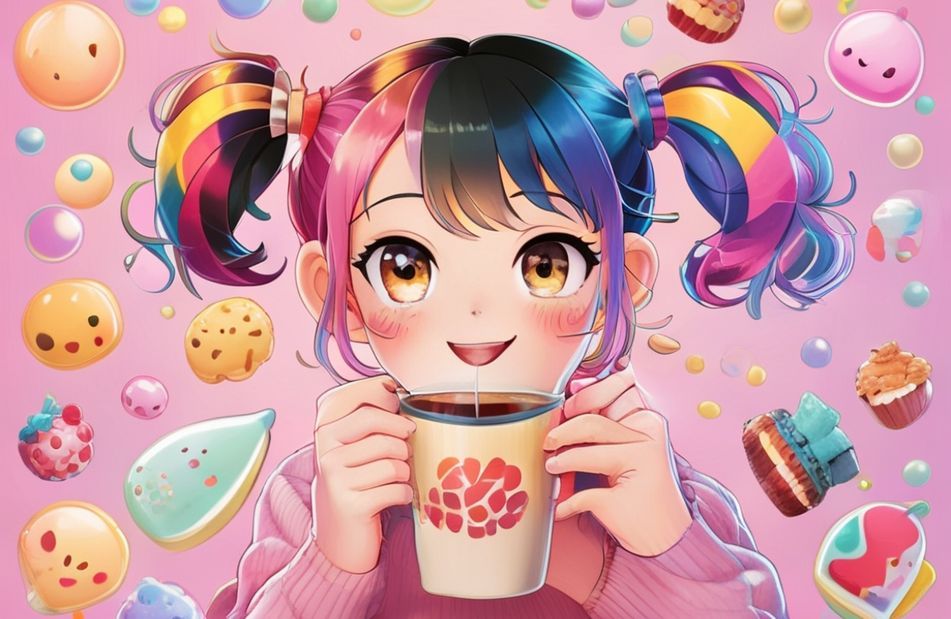 Cute Anime Girl Drinking Boba Wallpaper