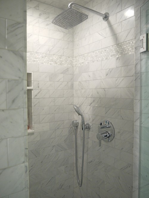 Shower Kit Marble Subway Tiles Surround And Small Inset