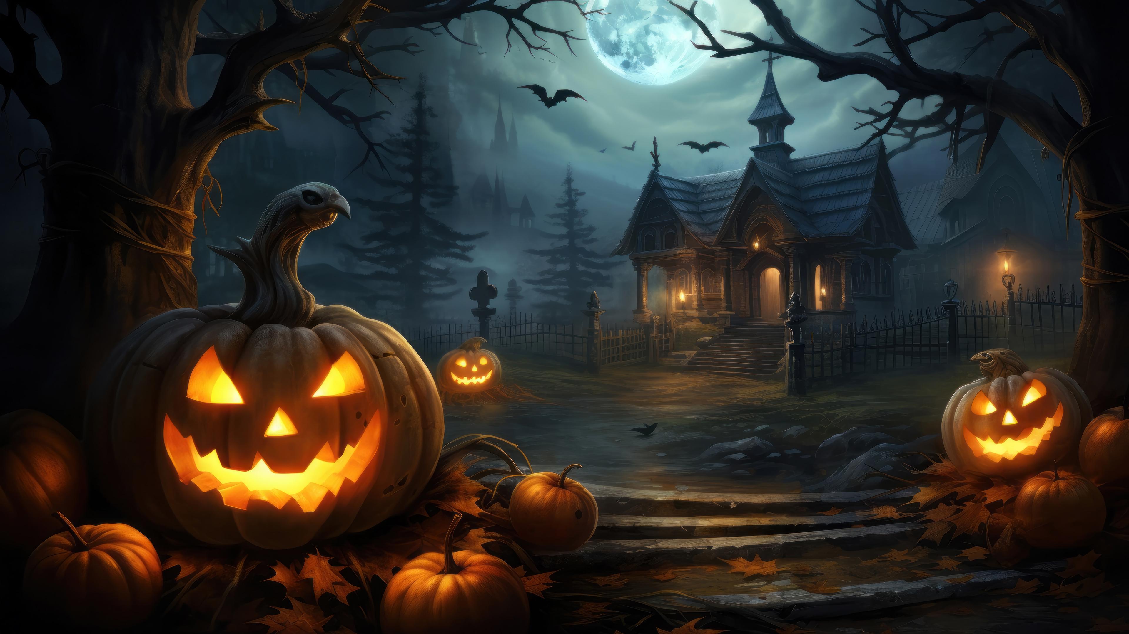 Halloween Pumpkin House 4k Wallpaper iPhone HD Phone 3391m