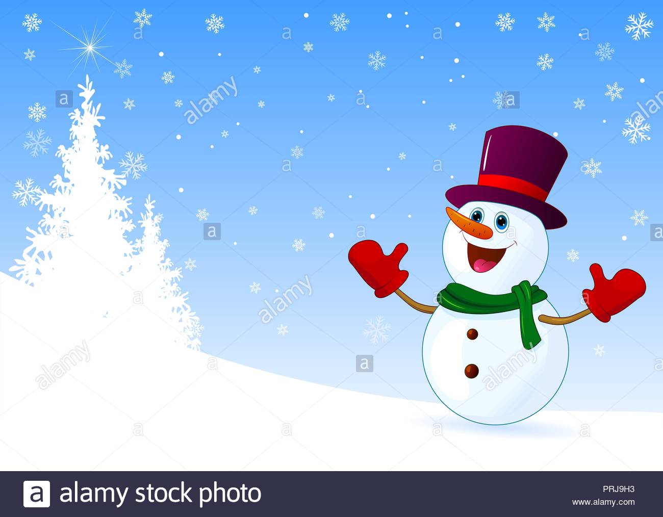 A Snowman In Hat Weles On Winter Background