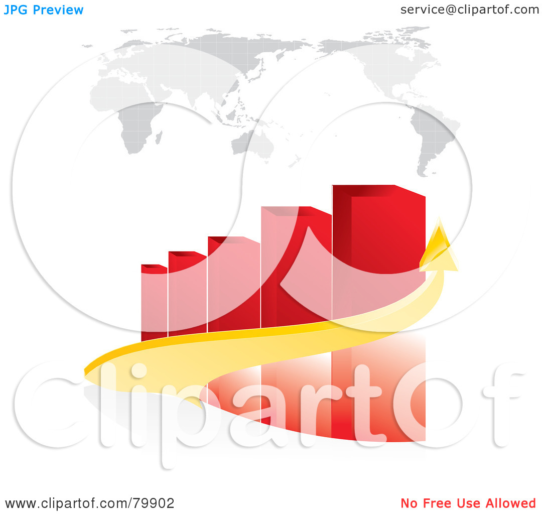 3d Yellow Arrow Curving Around A Red Bar Graph Under Map By Milsiart