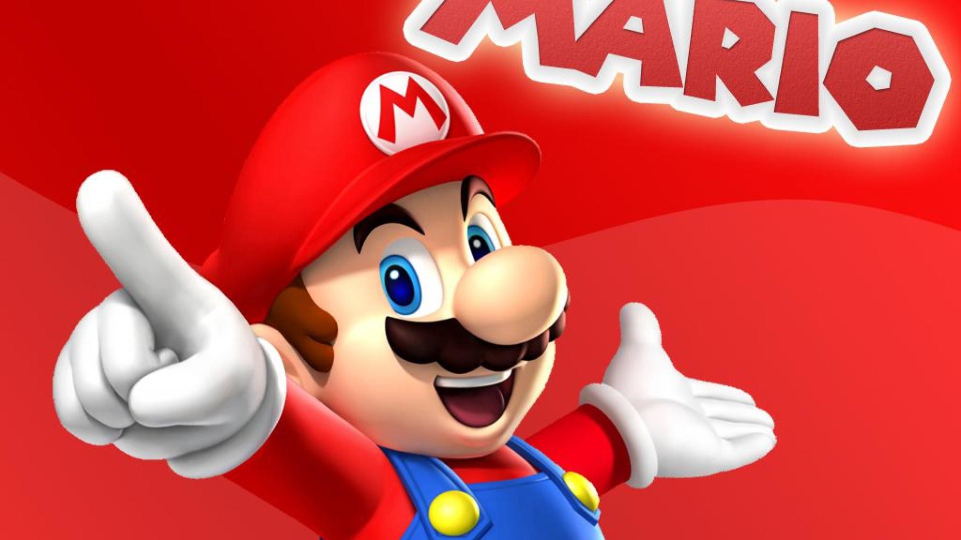 Super Mario on a red background