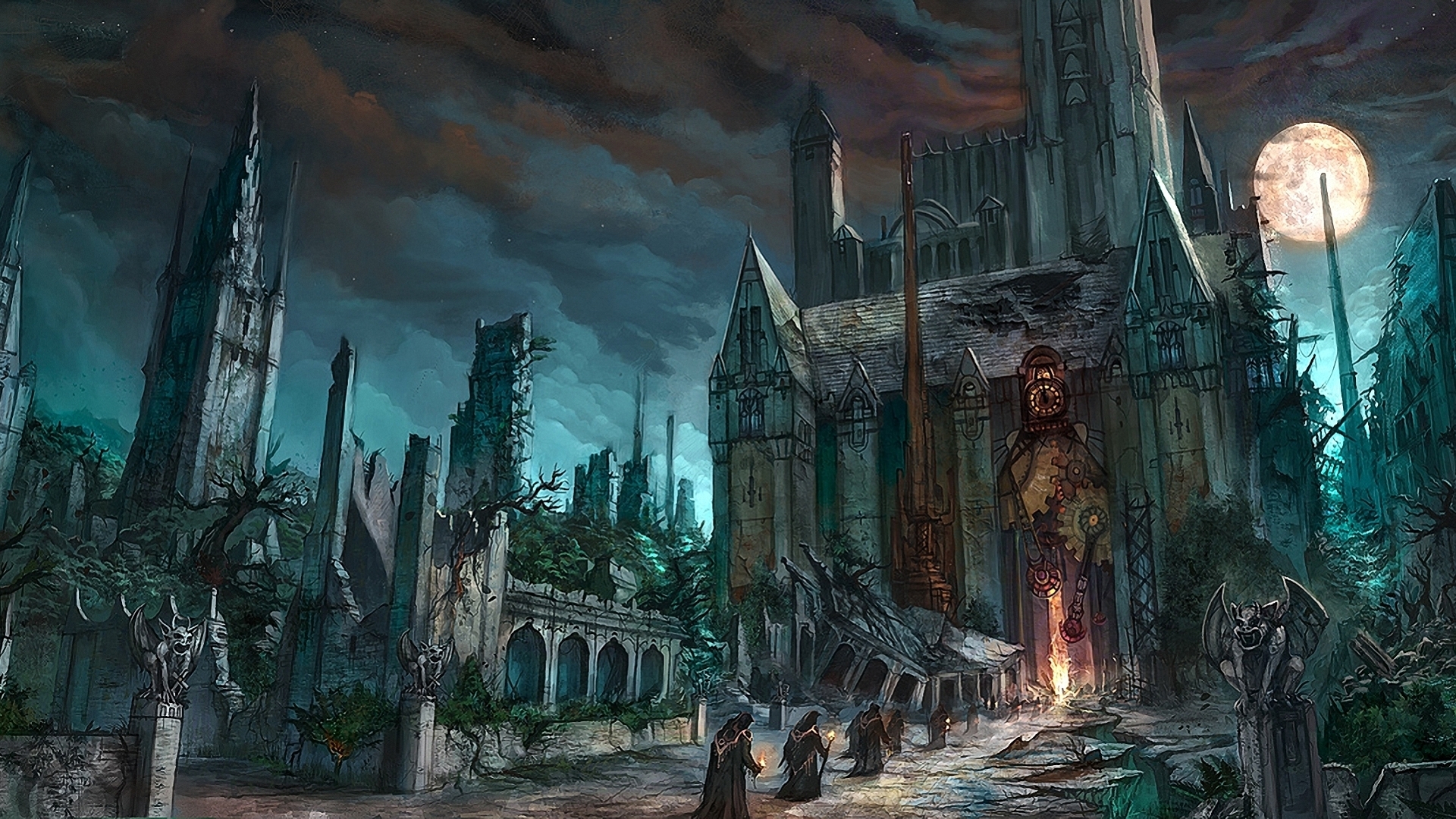 dark fantasy horror gothic art monk cathedral church wallpaper