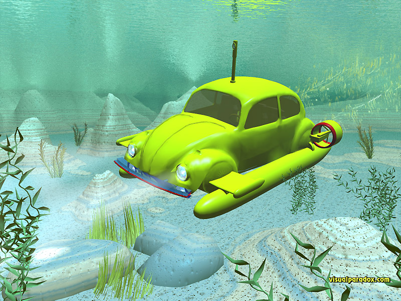 Ocean Sea Submersible Beetle Bug Cars Vw Car 3d Wallpaper