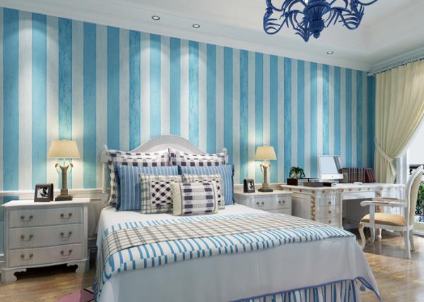 Sky Blue Modern Striped Wallpaper Mediterranean Style Csa For Sale