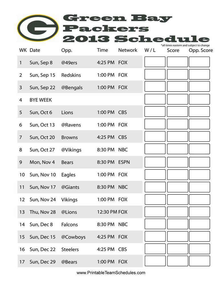 Displaying Image For Packers Schedule