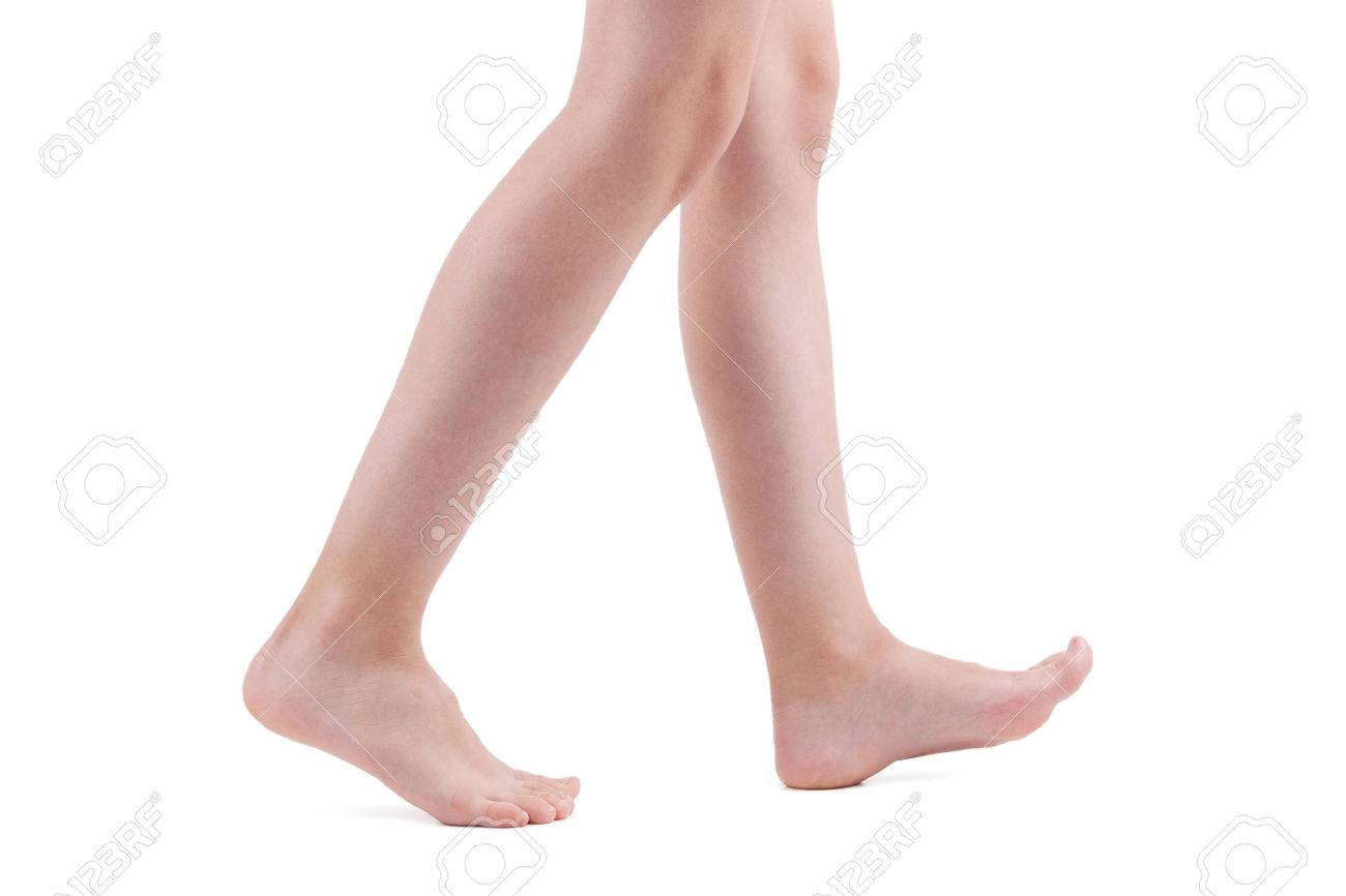 Man Is Walking Barefoot On A White Background Stock Photo Picture