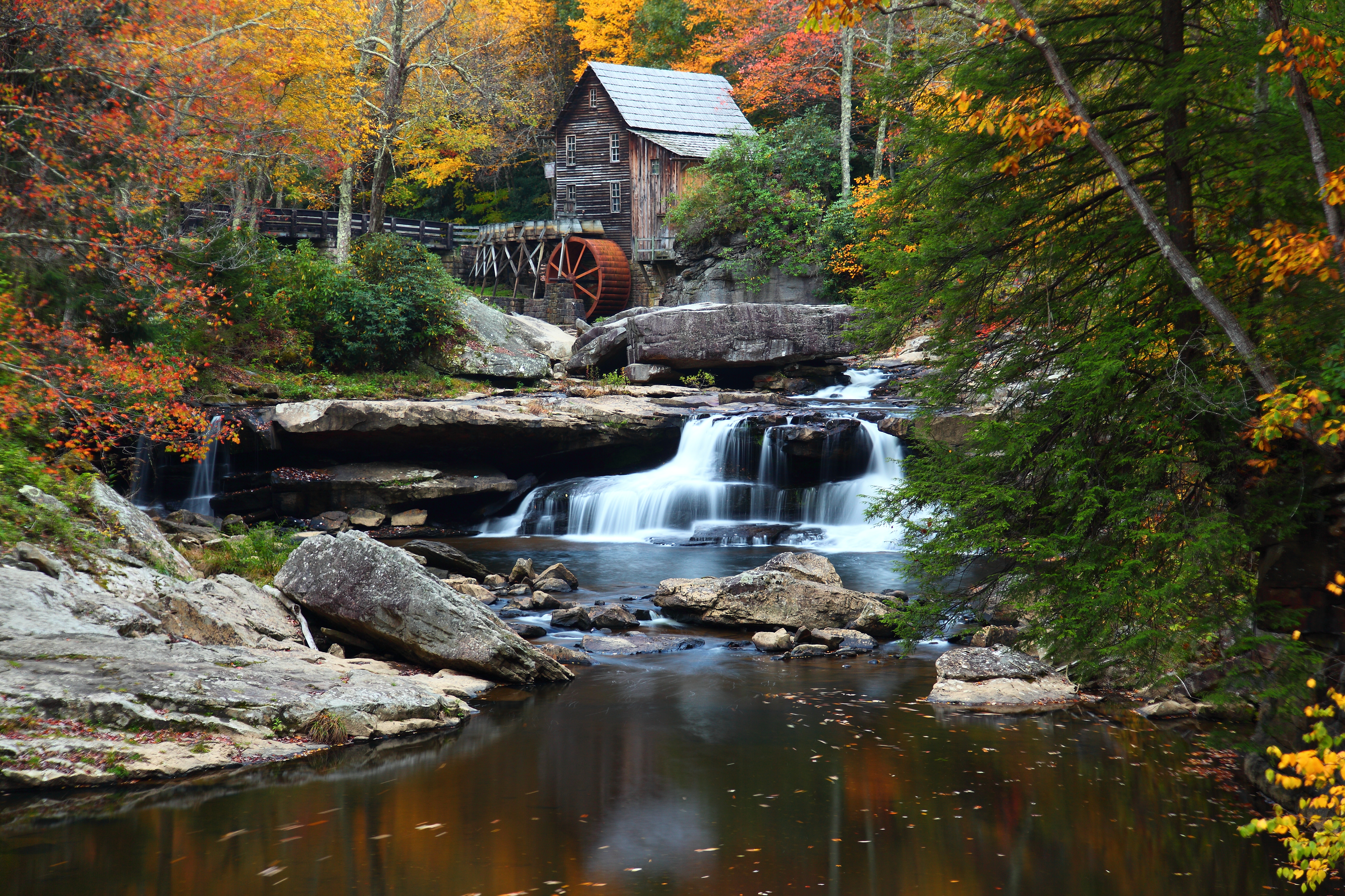 West Virginia Autumn Grist Mill Fall Foliage Structures Nature