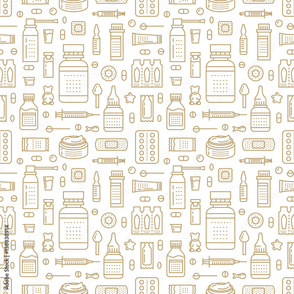 Medical drugstore seamless pattern pharmacy vector colored