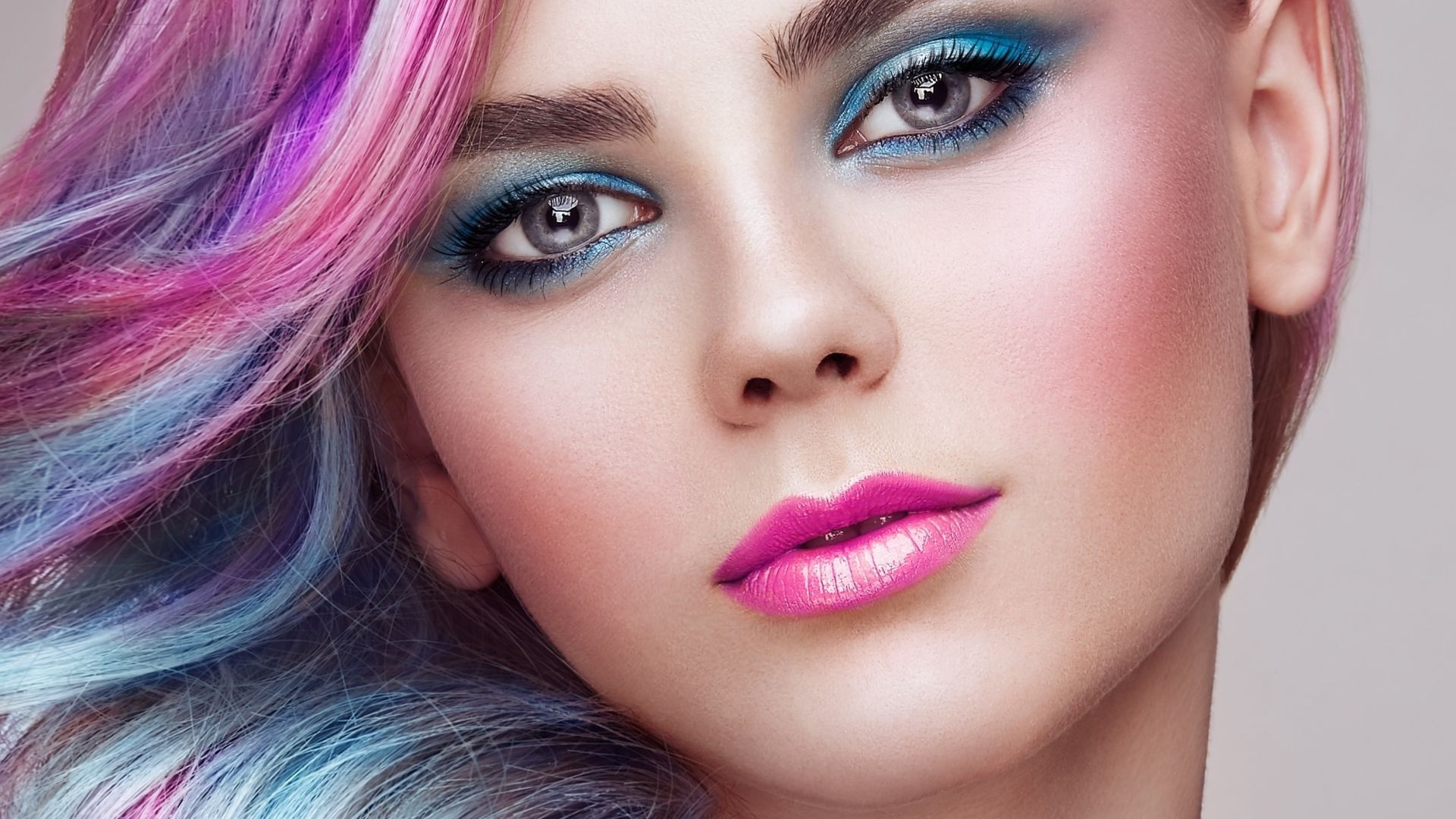 Desktop Wallpaper Color Hair Girl Model Makeup Close Up HD