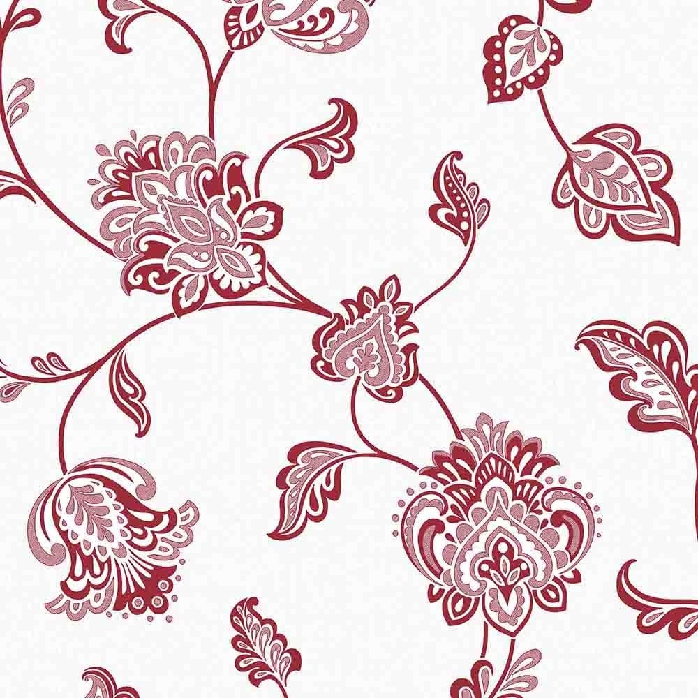 Fine Decor Glamour Glitter Floral Wallpaper Red White Fd40615