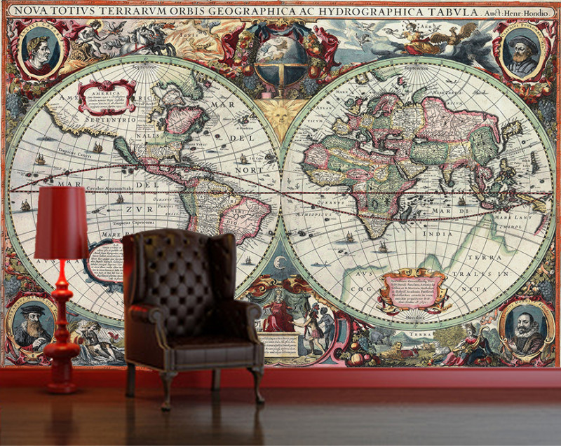 Vintage World Map Globe AtlasAntique wallpaper wall mural decor