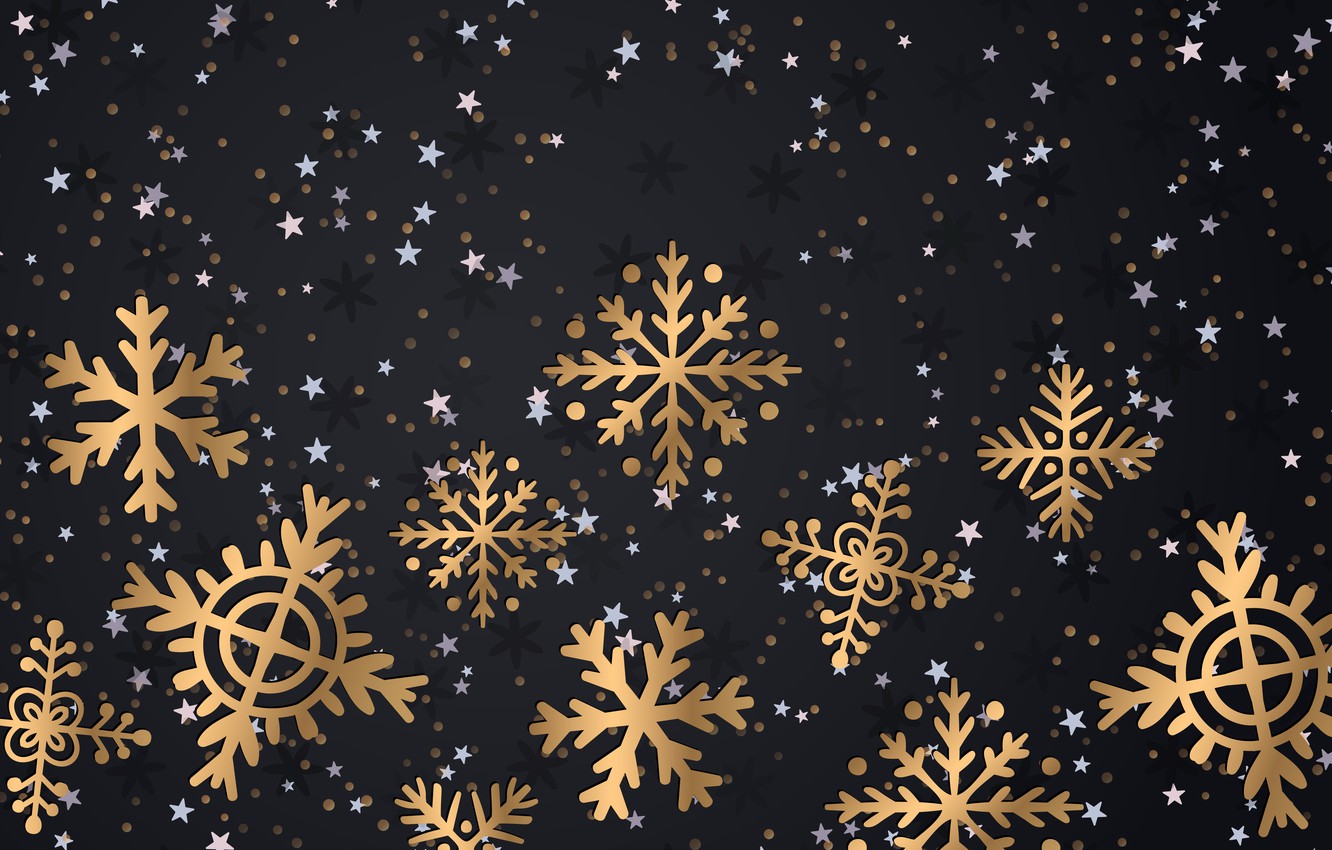 Wallpaper Winter Snowflakes Background Gold New Year