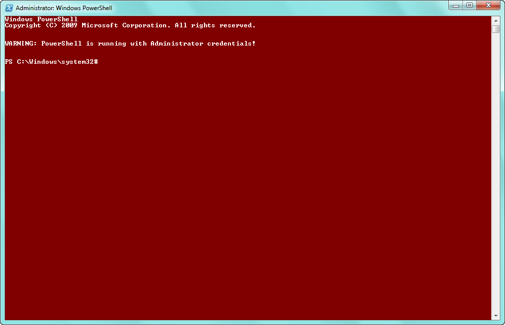 Powershell Runing With Administrative Credentials Colored White On Red