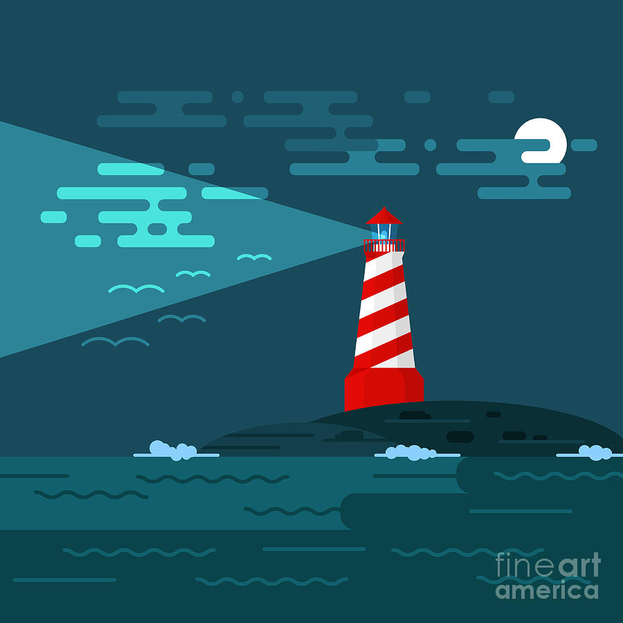 Vector Background With Lighthouse Sea Digital Art By Curiosity