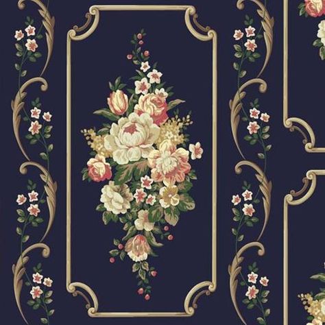 Navy Floral Panel Wallpaper