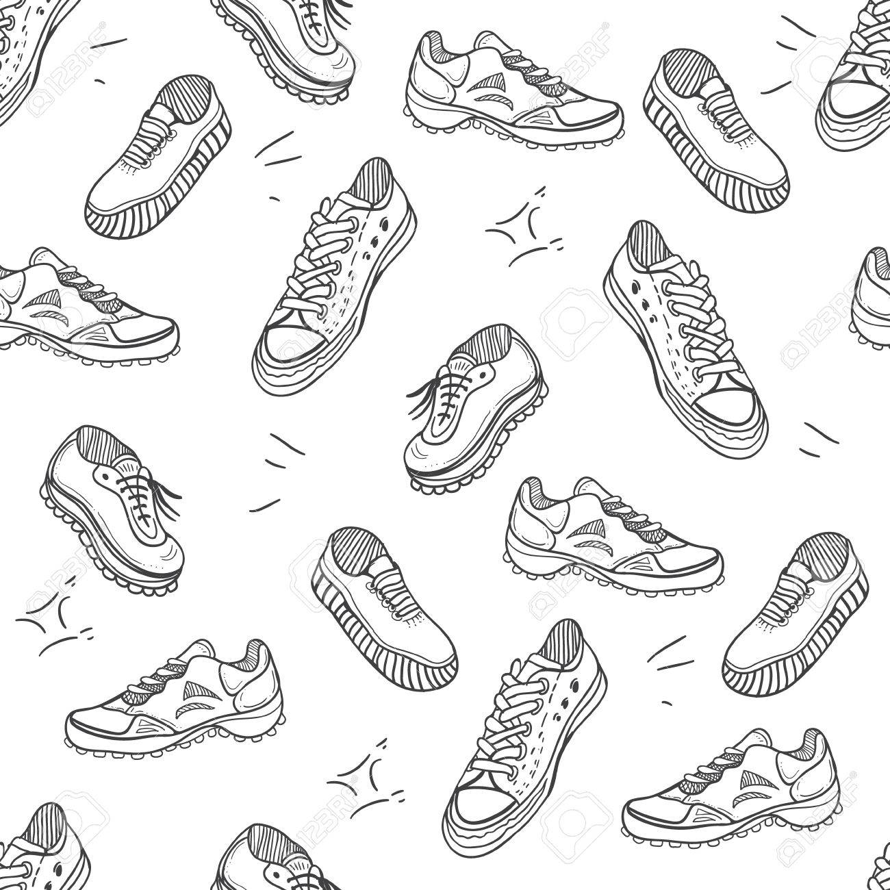 Boots Doodle Pattern Background With Shoes Sneakers