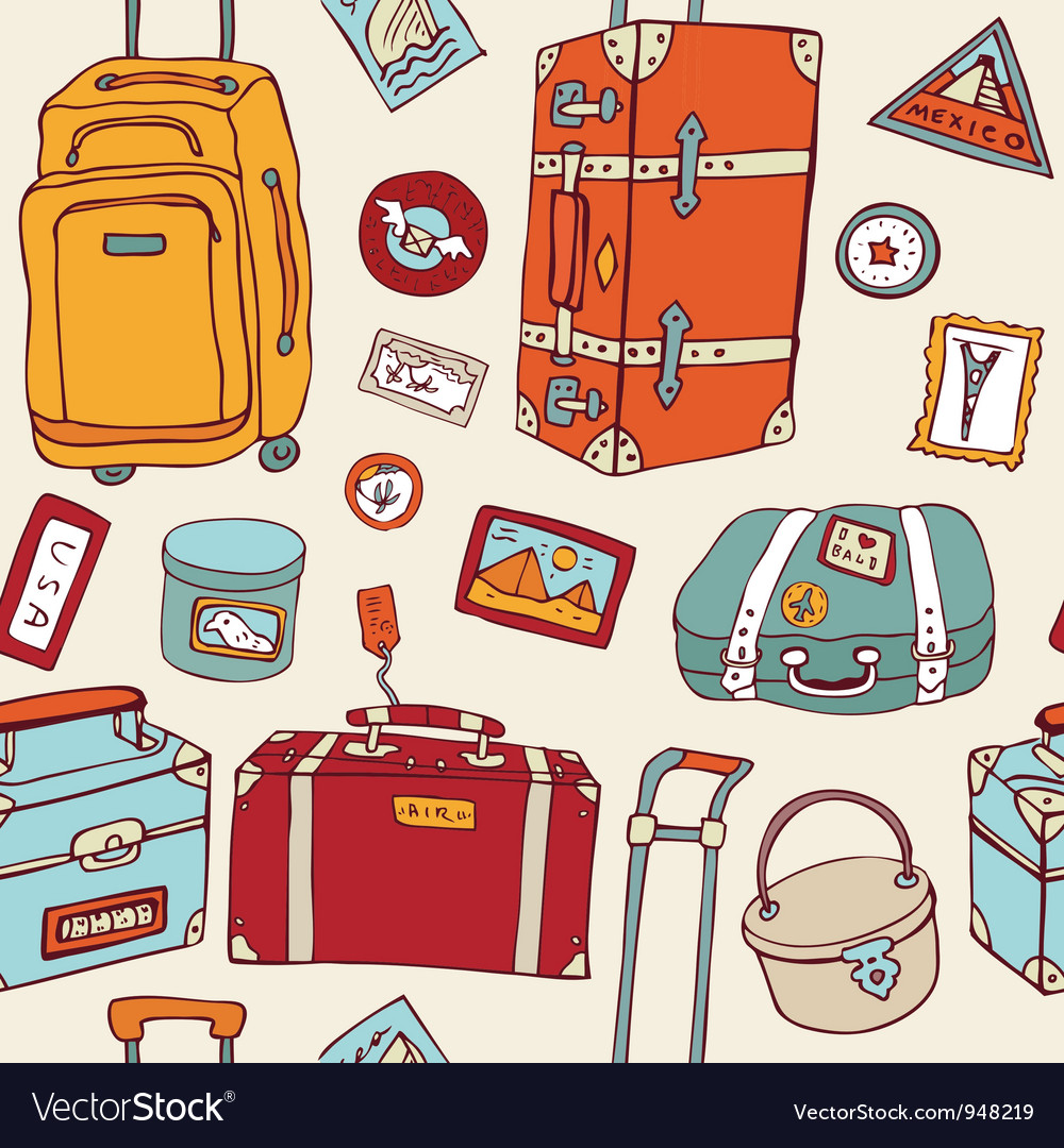 Travel Seamless Background Suitcases And Bags Vector Image