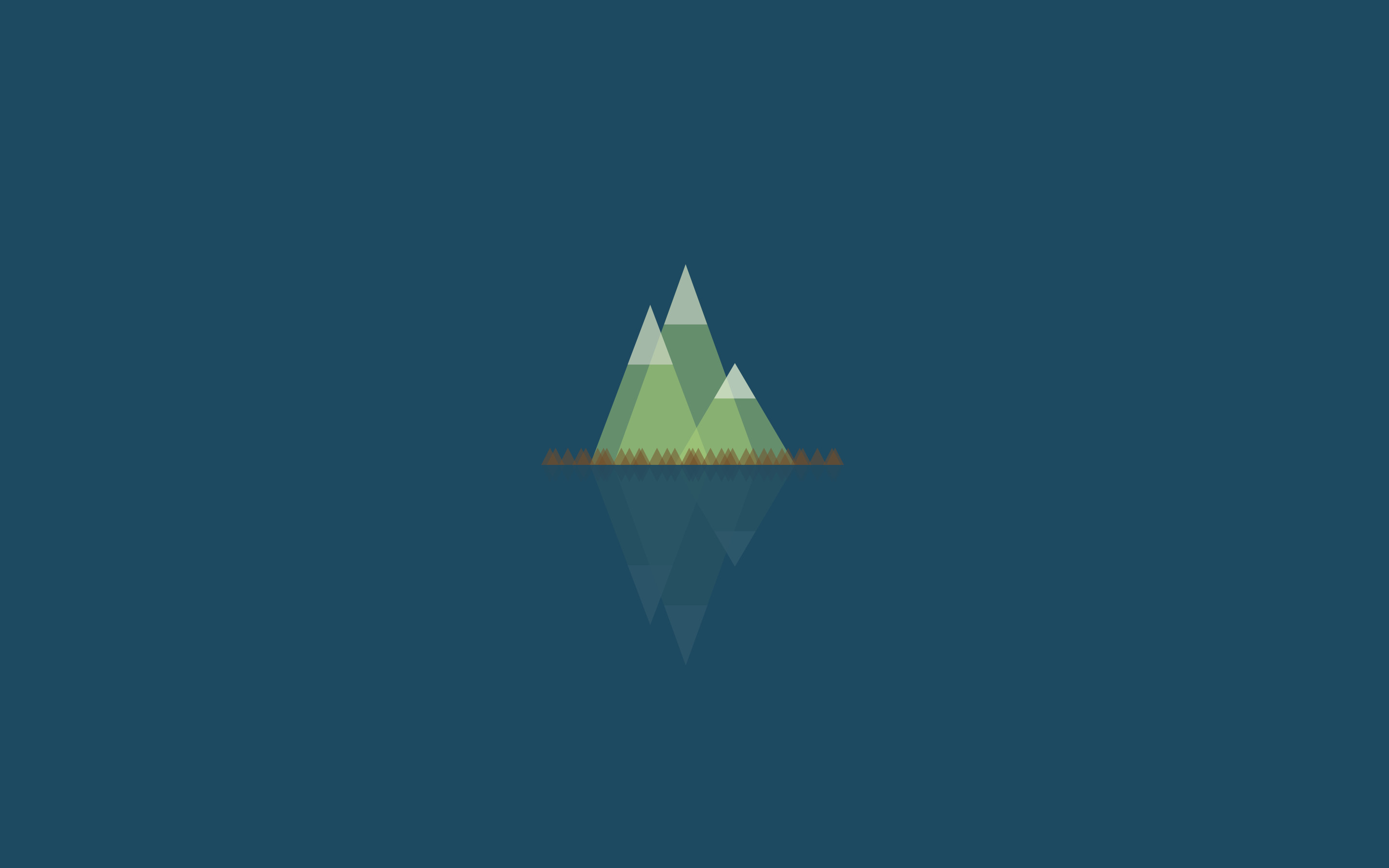 Minimalist geometric mountains reflected in calm water, ideal for a desktop wallpaper