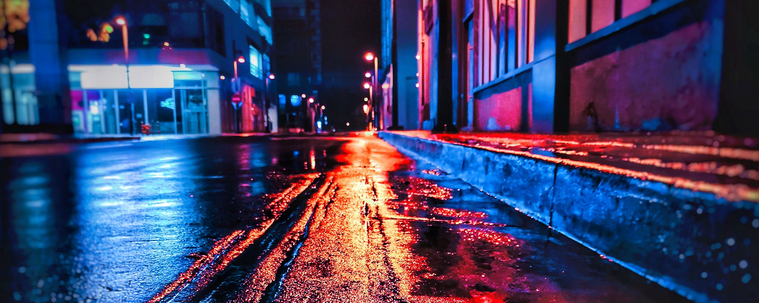 Wallpaper Street Night Wet Neon City