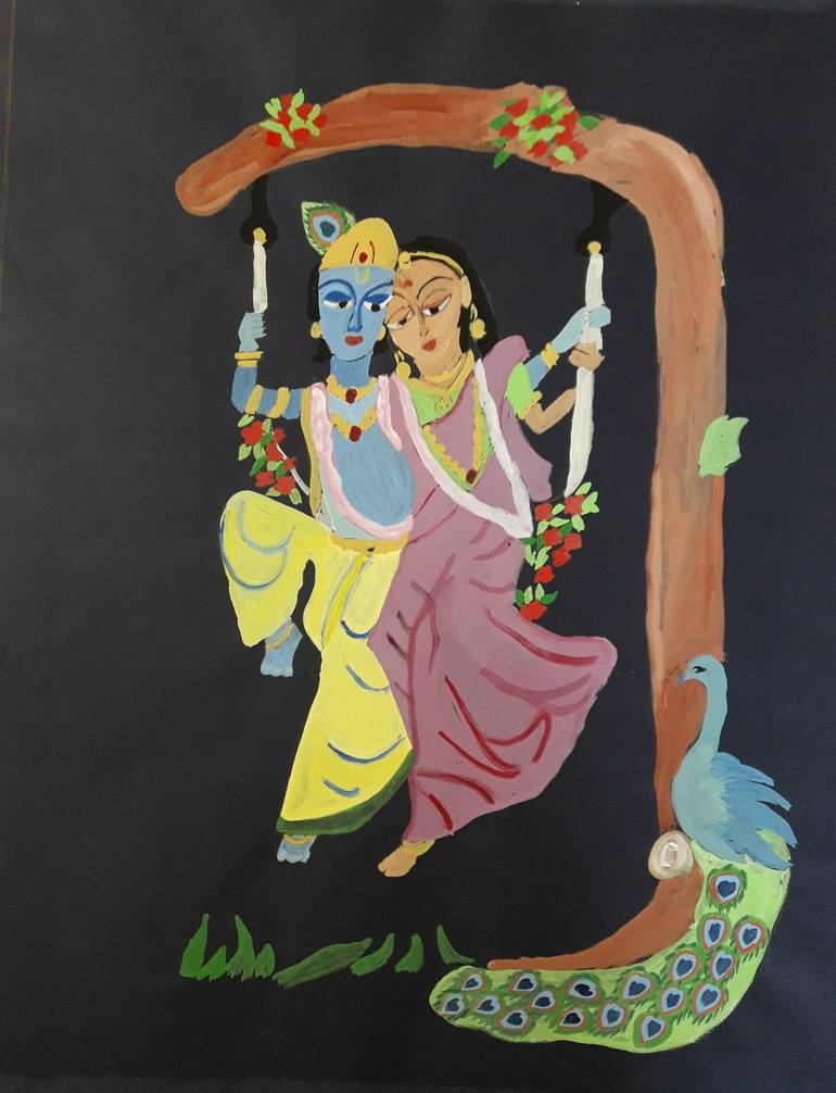 Radha Krishna On Swing Painting By Rachna Goenka Saatchi Art