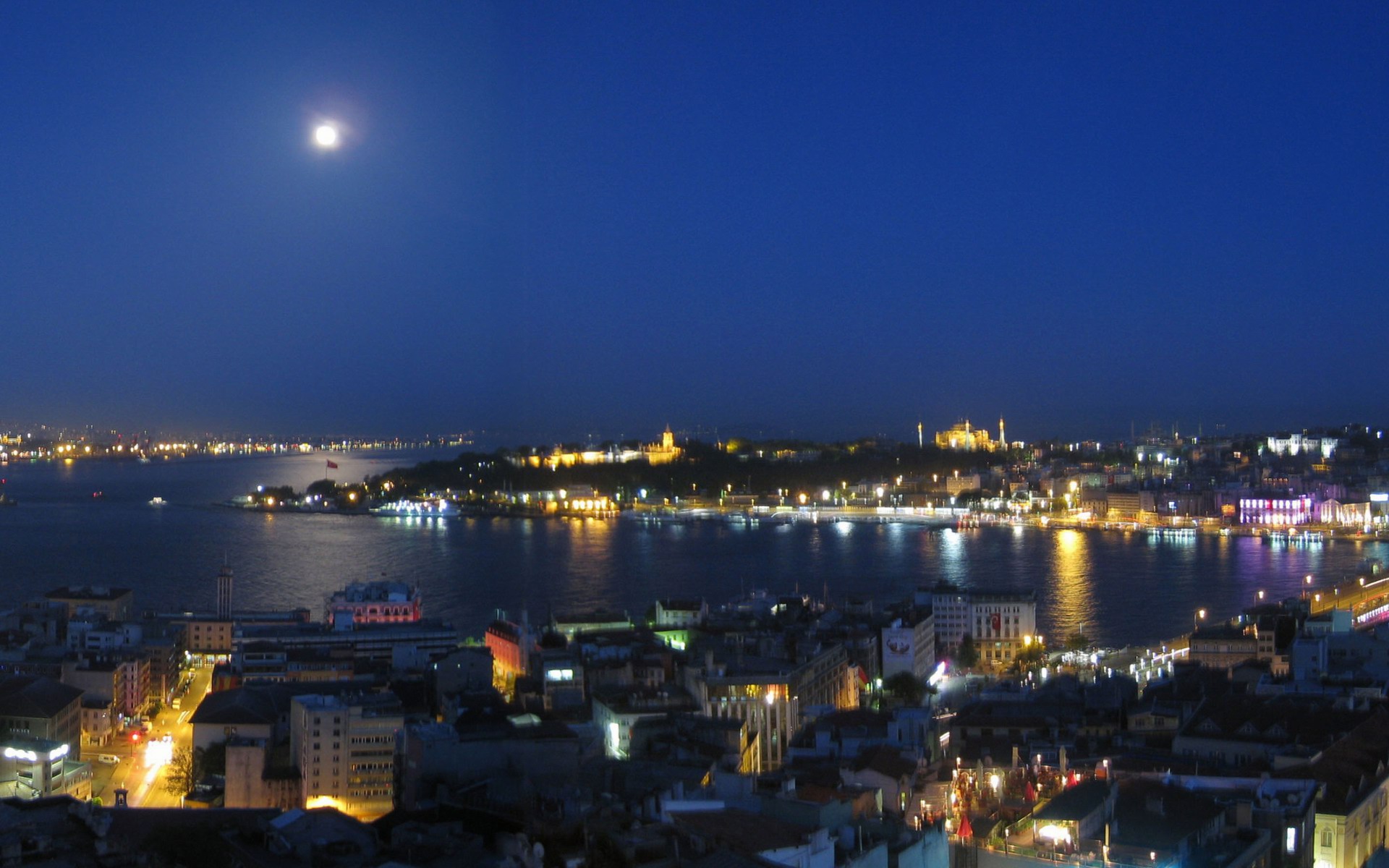 Blue Istanbul Turkey Moon Night HD Wallpaper
