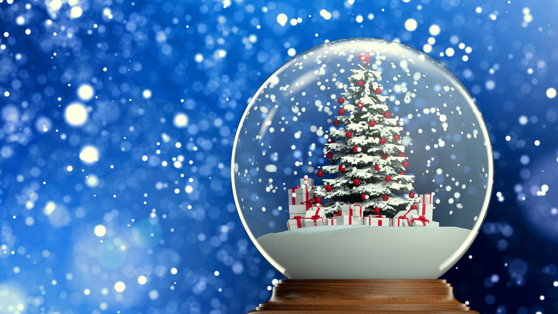 Winter Snow Globe Christmas Tree HD Wallpaper