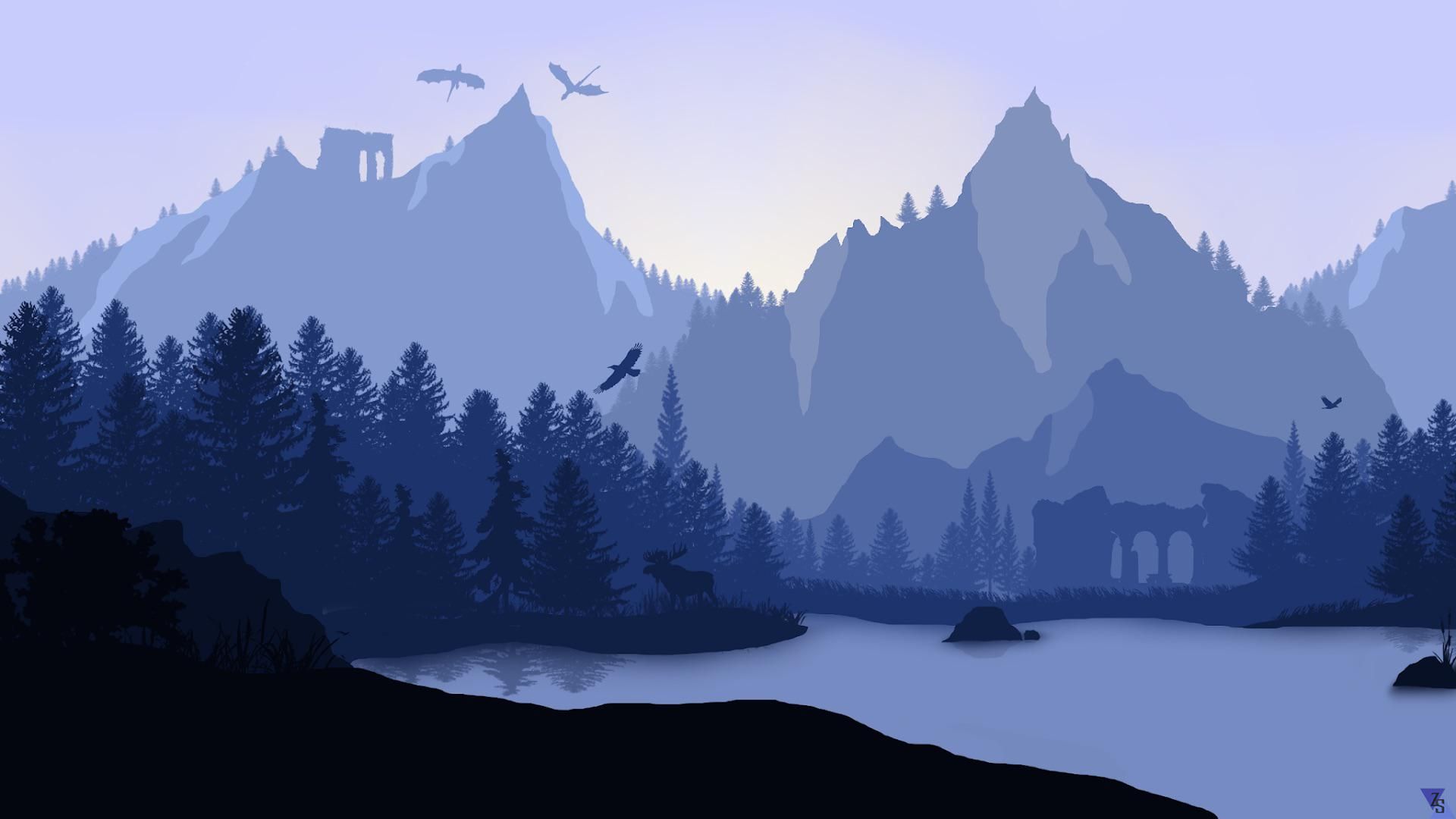 Minimalistic Mystical Mountains Wallpaper