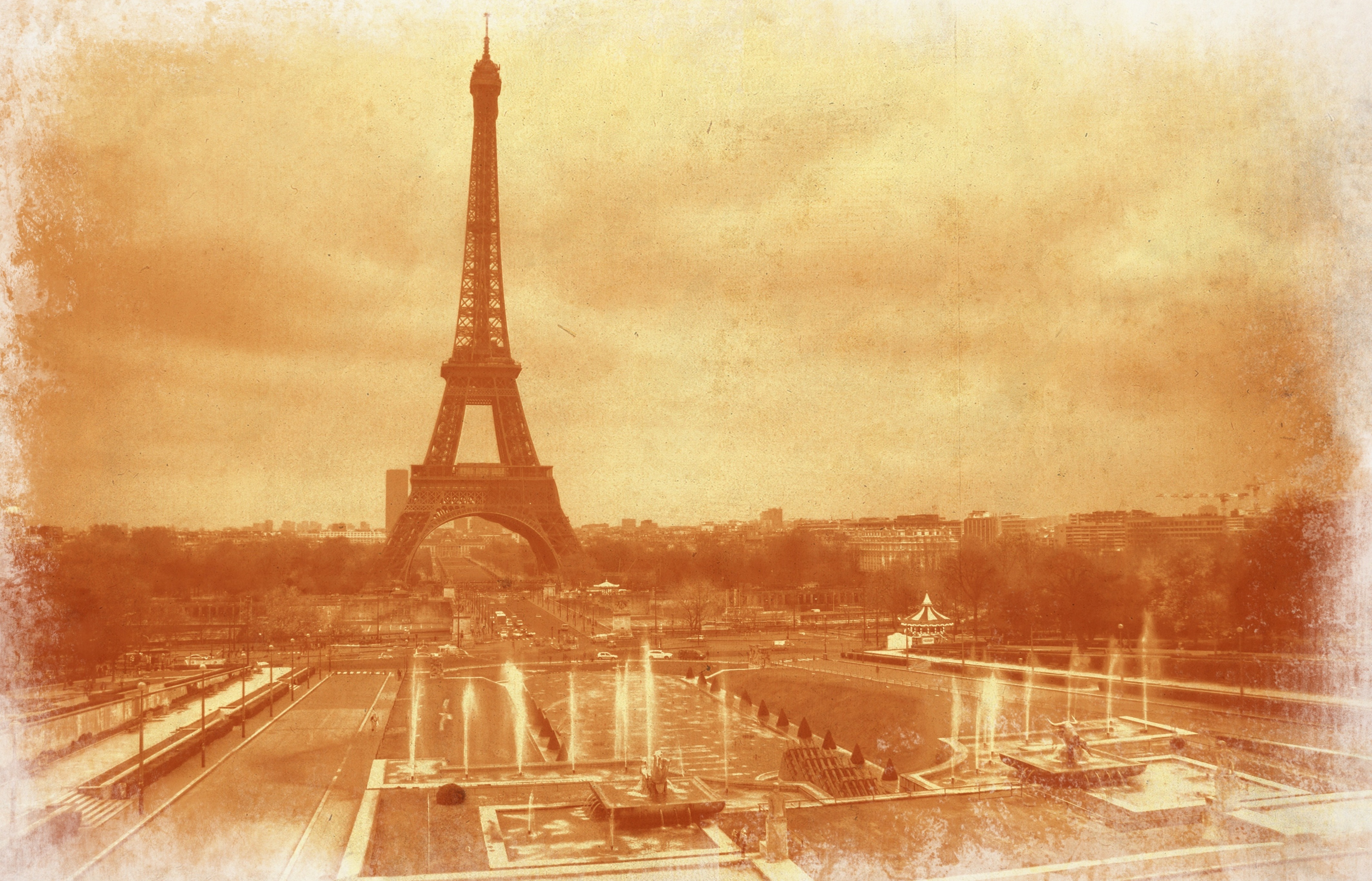 Wallpaper Eiffel Tower Paris France In Vintage Processing 4256h2734