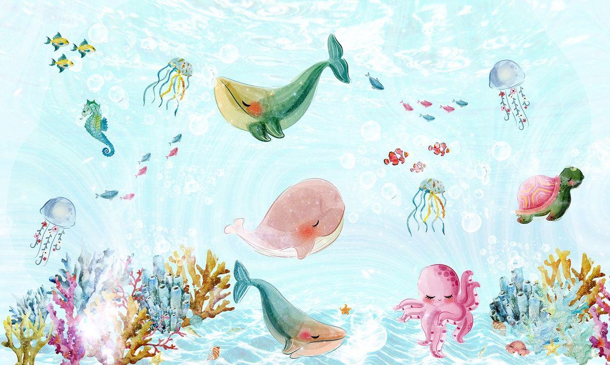 Nursery Cute Sea Animals Wallpaper Mural Wallmur