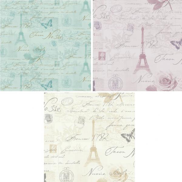 Holden Calligraphy Paris Postcards Stamps Eiffel Tower Wallpaper Roll
