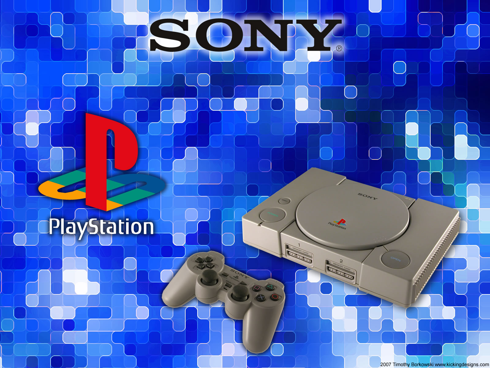 Sony PlayStation Console with Controller on Blue Background