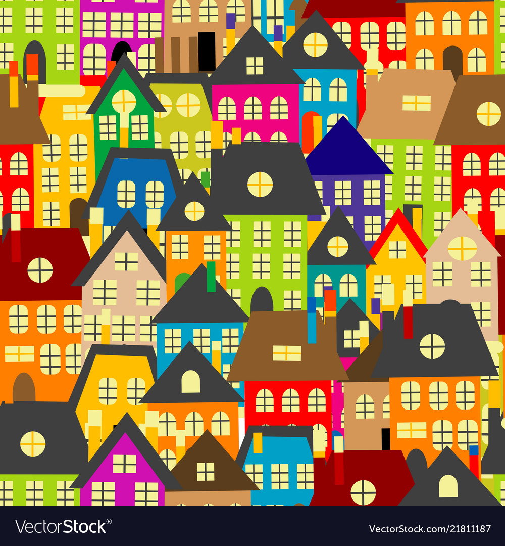 Cartoon Houses Seamless Background Royalty Vector Image
