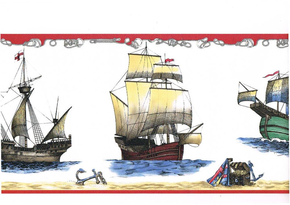  Sailboat Anchor Treasure Nautical Red White Wallpaper Border eBay