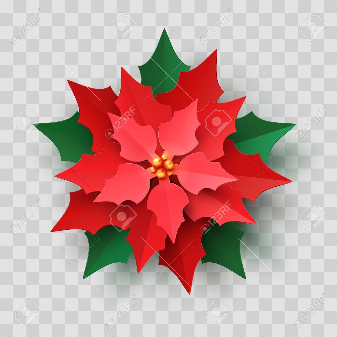 Vector Red Christmas Poinsettia Flower In Paper Cut Style Isolated