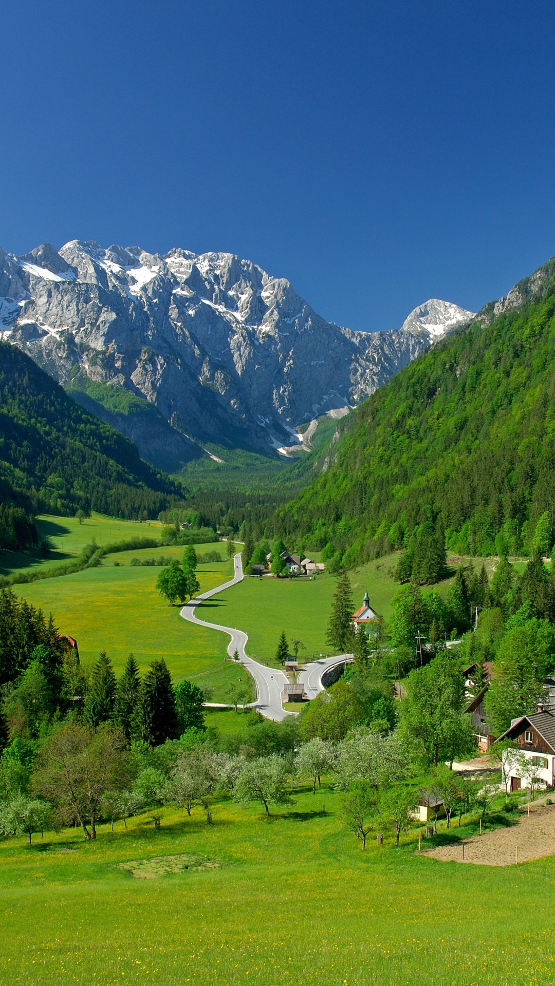Spring Alpine Valley Landscape Mountains Wallpaper Wallpaperbyte