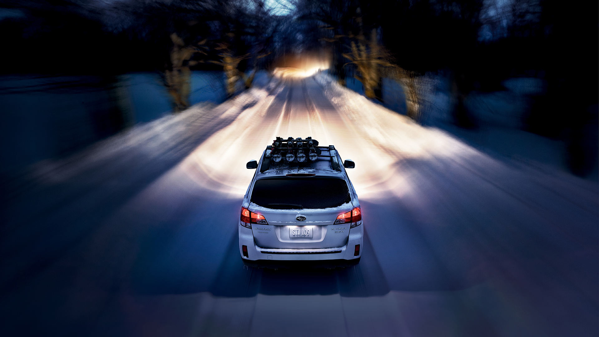 Subaru Outback Wallpaper Snow Covered Night Road