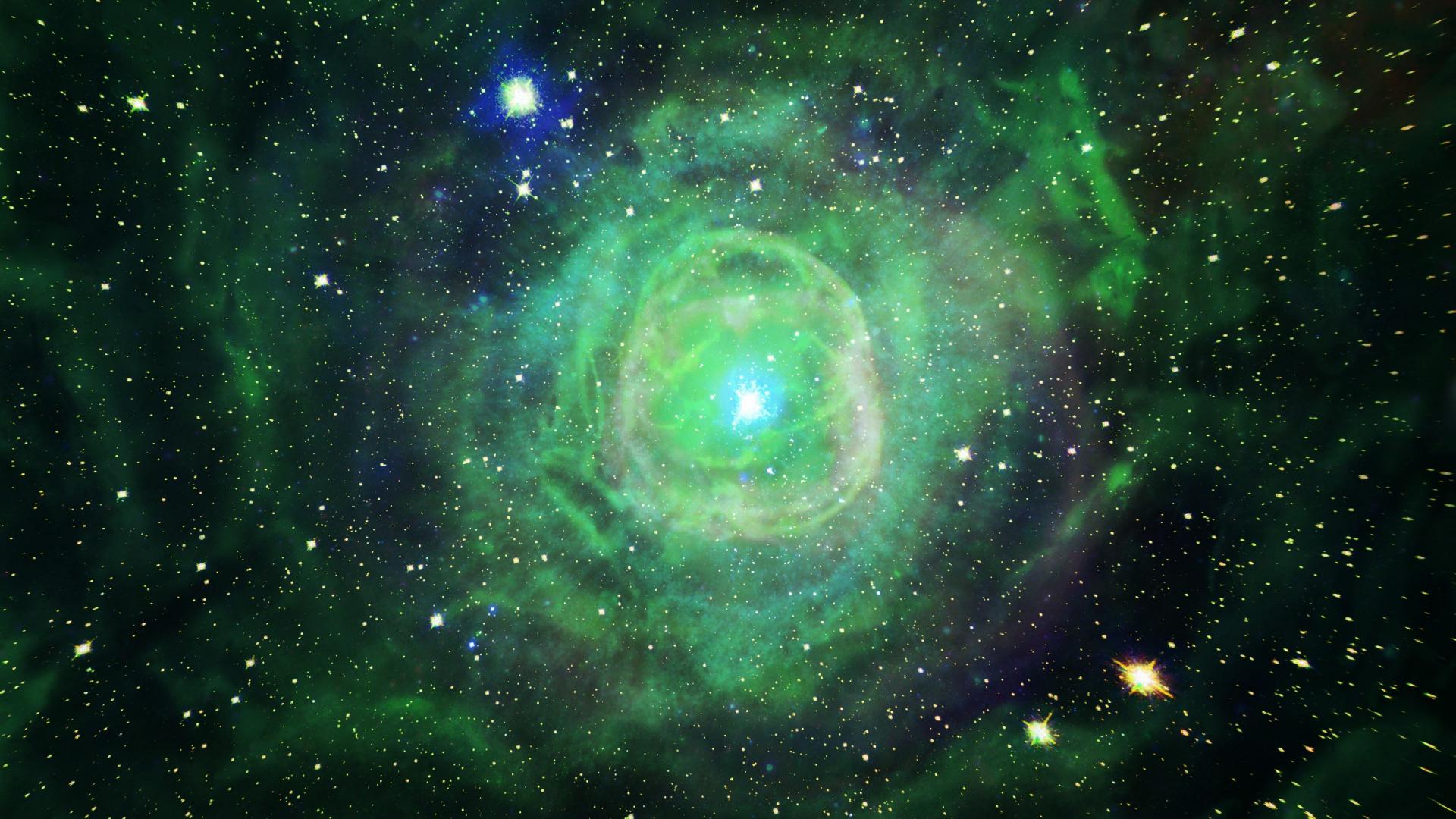 Green outer space stars explosions nebulae wallpaper 25682