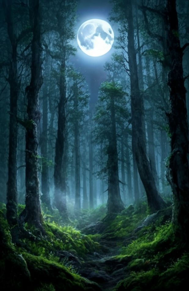 Dark Forest With Moon Wallpaper
