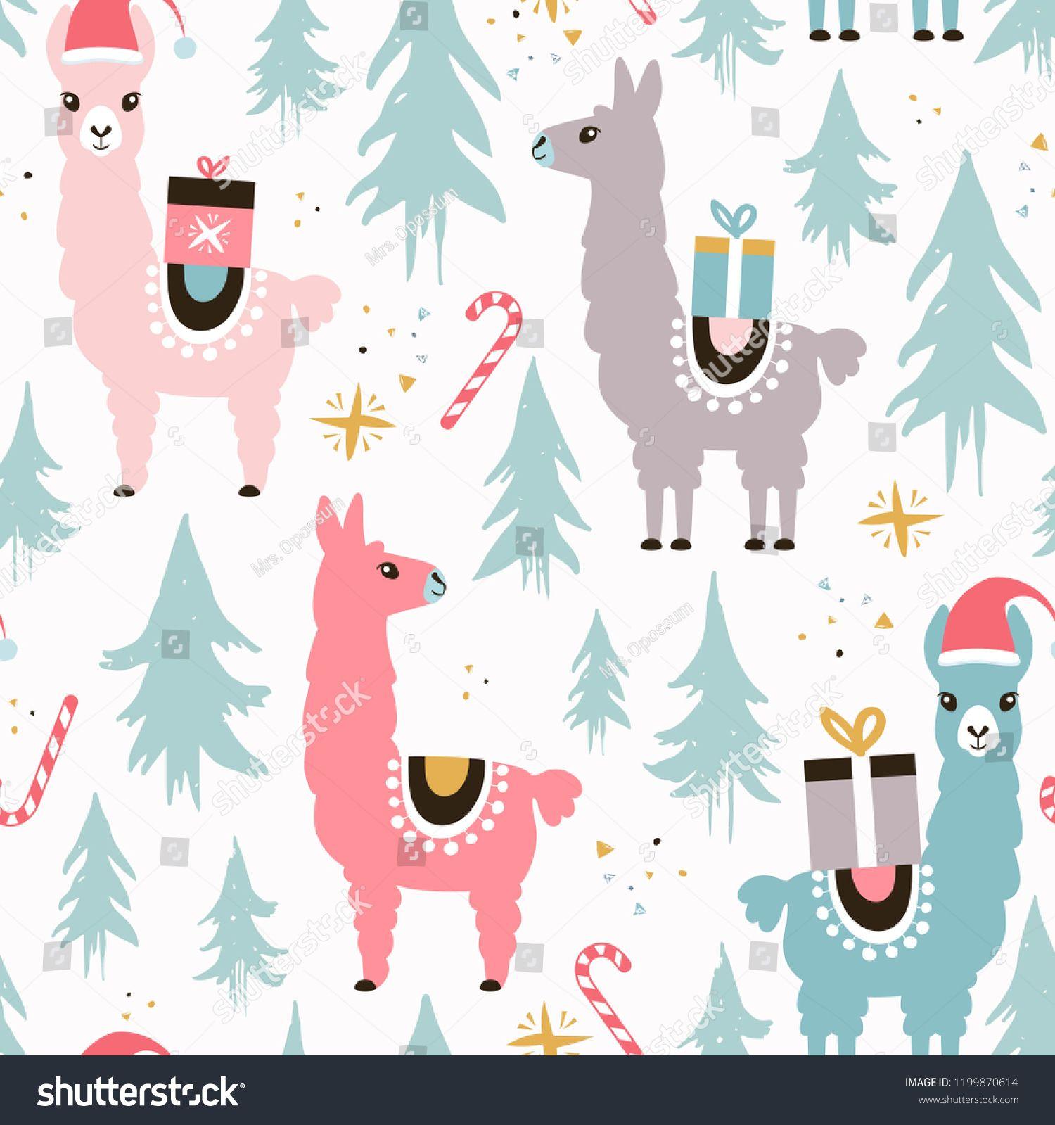Christmas Llamas Seamless Pattern
