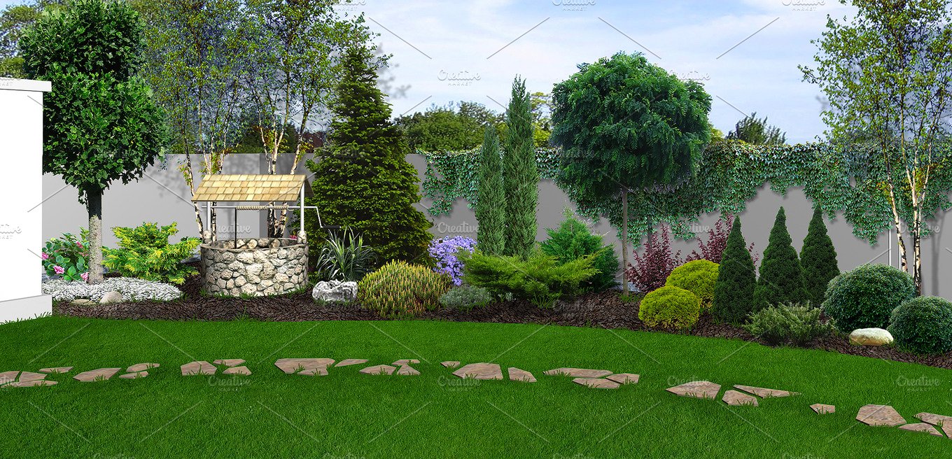 Backyard Horticultural Background Containing Landscape Design