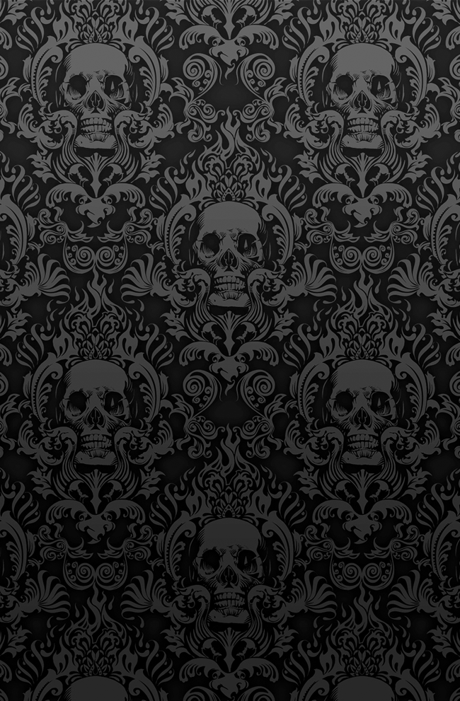 Black Skull Damask Wallpaper