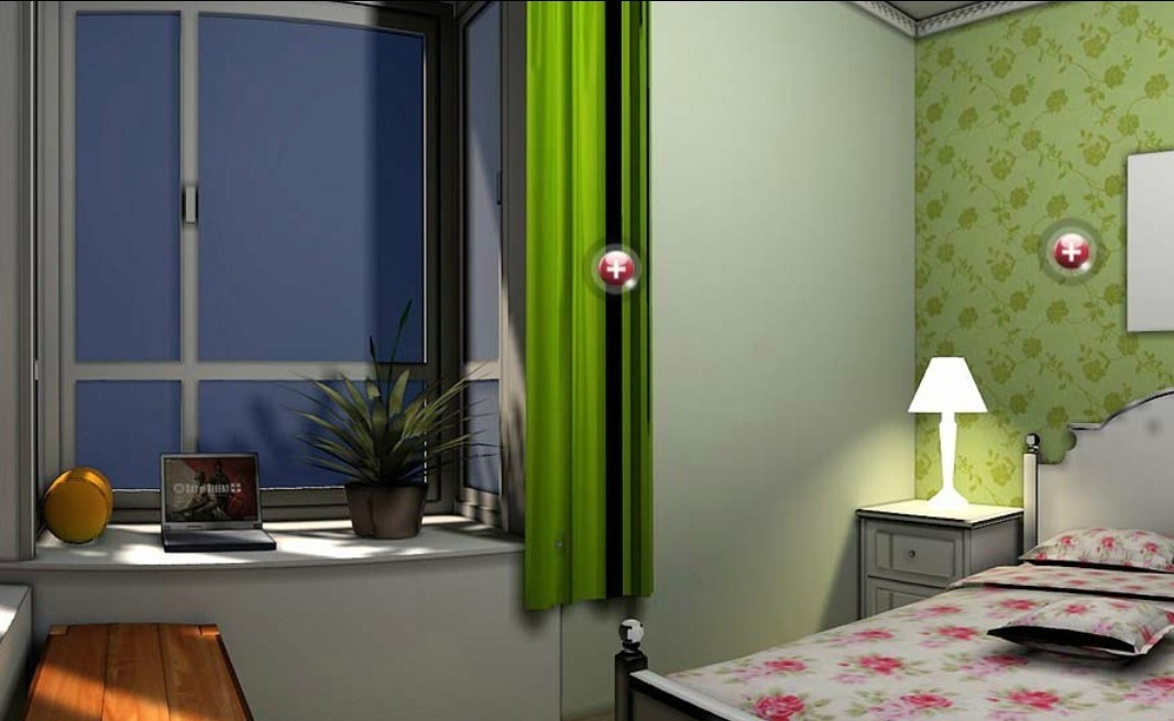 Green Curtains And Wallpaper Design 3d Bedroom