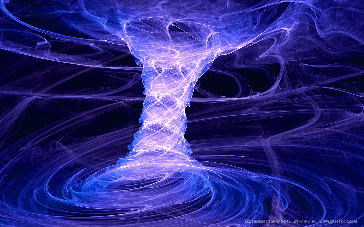 A swirling vortex of blue and purple energy against a dark background, resembling a dynamic and powerful tornado