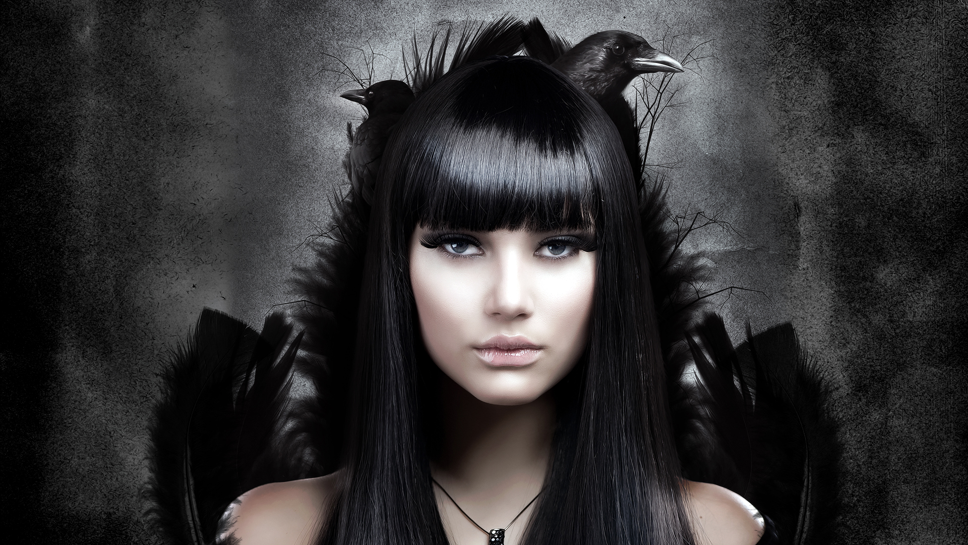 Dark Gothic Poe Vampire Raven Crow Birds Women Females Girls Mood Face